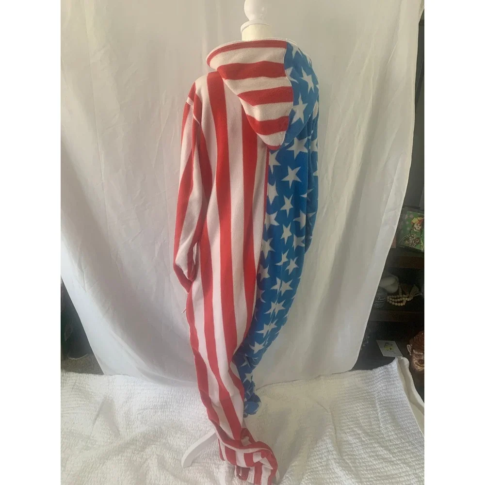 Tipsy Elves Mens Large American Fleece Onesie Jumpsuit Stars Stripes USA L - Picture 3 of 5